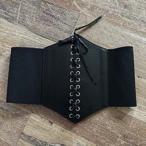 Black Faux Leather Lace-Up Corset Waist Belt